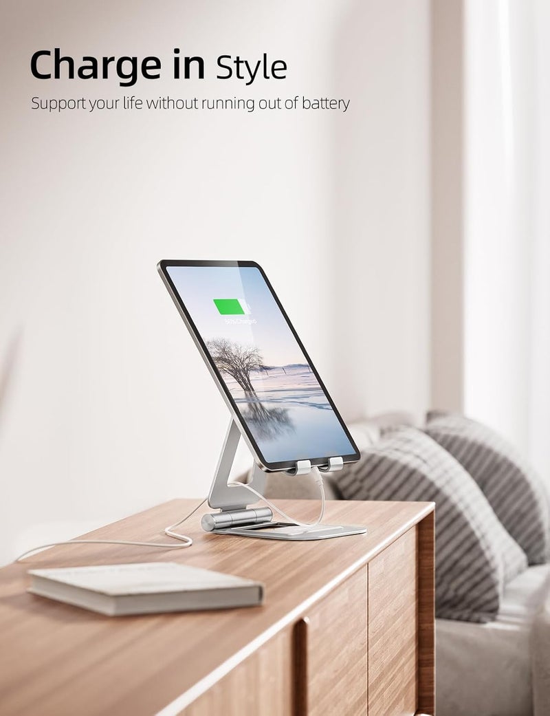 nulaxy Aluminum Dual Foldable iPad Stand, Fully Adjustable Desktop Tablet Holder, Tablet Accessories for Office Kindle Compatible with Mobile Devices iPad Pro/Air/Mini, iPhone Pro/Max/Plus, Silver - Image 2