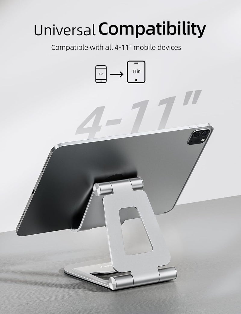 nulaxy Aluminum Dual Foldable iPad Stand, Fully Adjustable Desktop Tablet Holder, Tablet Accessories for Office Kindle Compatible with Mobile Devices iPad Pro/Air/Mini, iPhone Pro/Max/Plus, Silver - Image 3