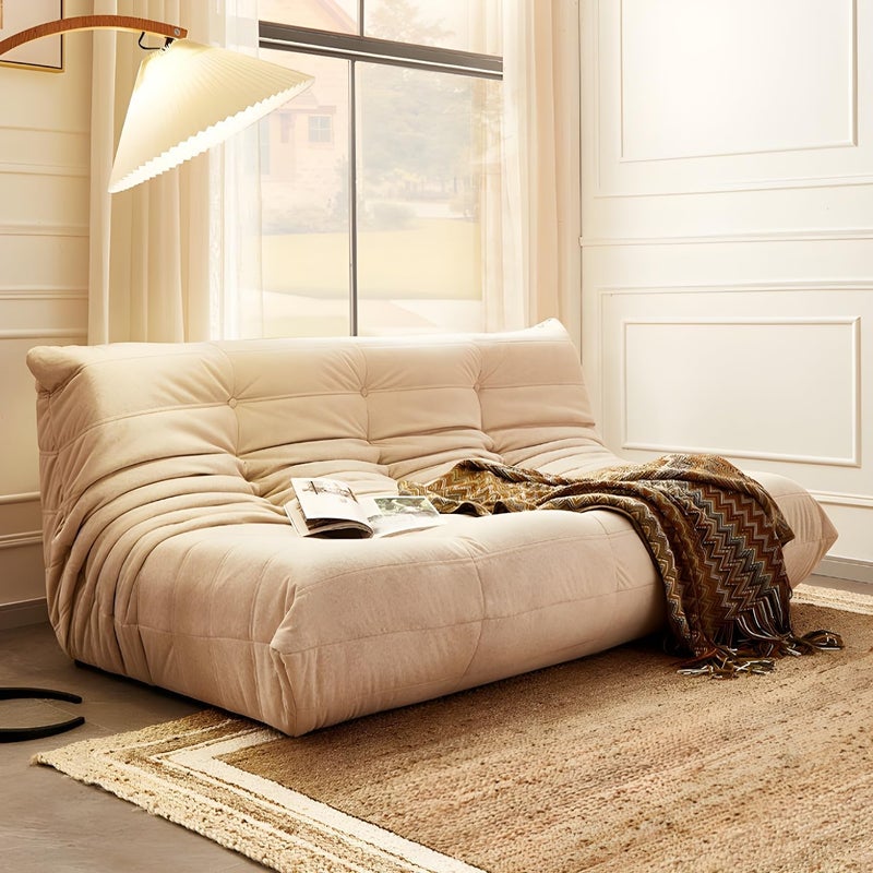 Comfynest وسائد حديثة مبطنة بدون ذراعين لغرفة المعيشة - خشب بمقعد قياسي - مخمل 180 × 102 × 70 سم رمادي أزرق - Image 2