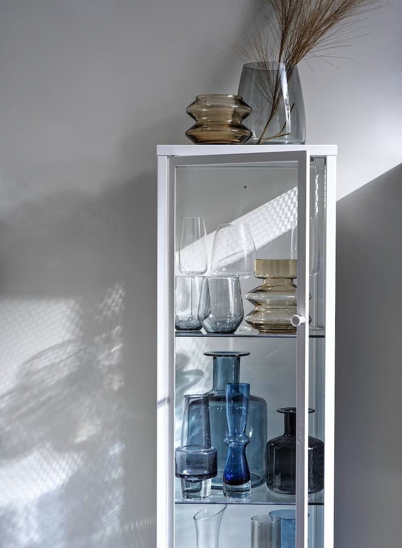 Storage Cabinet With Glass Door And 2 Glass Shelves Included, Stylish Design That Matches Your Existing Decor, Makes Eye-Catchers Of Your Finest Things, Steady On Uneven Floors, metal/white 34x30x116 cm