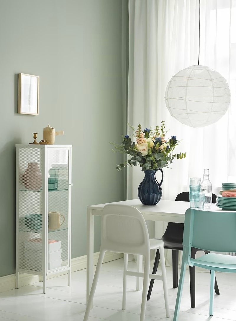 Storage Cabinet With Glass Door And 2 Glass Shelves Included, Stylish Design That Matches Your Existing Decor, Makes Eye-Catchers Of Your Finest Things, Steady On Uneven Floors, metal/white 34x30x116 cm