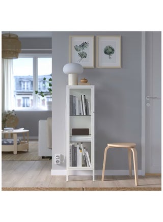 Storage Cabinet With Glass Door And 2 Glass Shelves Included, Stylish Design That Matches Your Existing Decor, Makes Eye-Catchers Of Your Finest Things, Steady On Uneven Floors, metal/white 34x30x116 cm - pzsku/Z9FF814C80BD574BE40C9Z/45/_/1730724880/36715279-c515-4215-87ab-e977cc9abab8