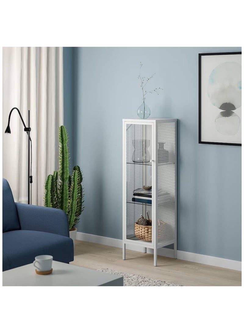 Storage Cabinet With Glass Door And 2 Glass Shelves Included, Stylish Design That Matches Your Existing Decor, Makes Eye-Catchers Of Your Finest Things, Steady On Uneven Floors, metal/white 34x30x116 cm