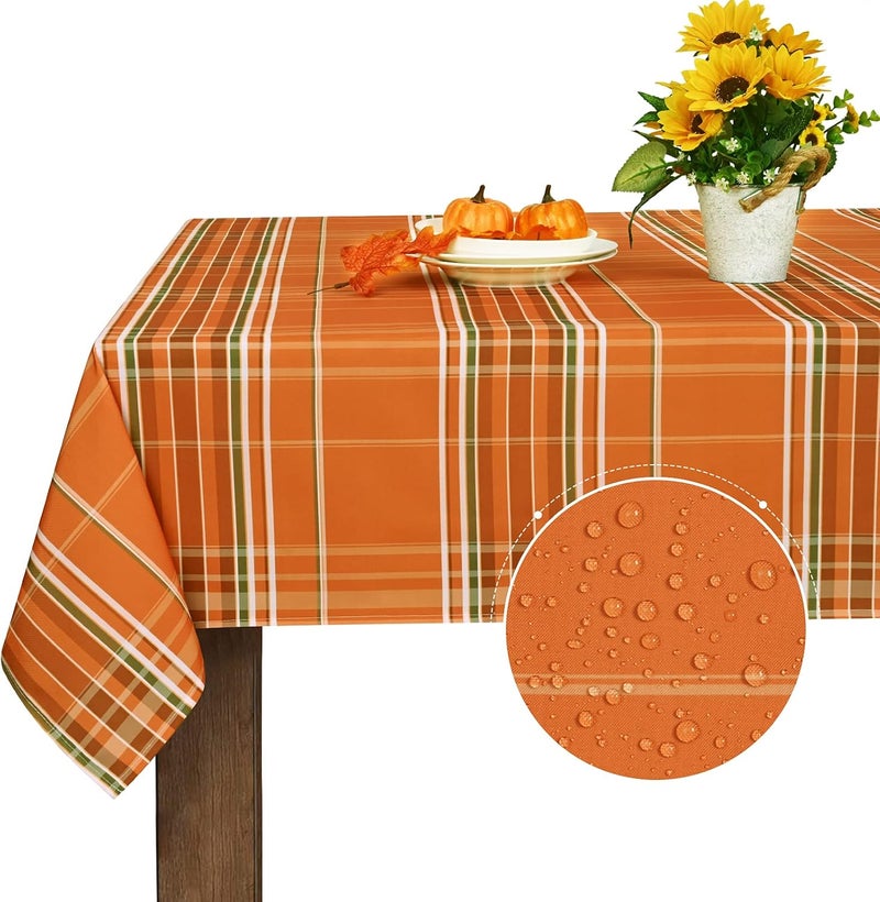 ASPMIZ Autumn Fall Tablecloth for Thanksgiving Gingham Buffalo Plaid Table Cloth Checkered Waterproof Spillproof Table Cover for Dinner Kitchen Party Holiday Decor Yellow Orange Rectangle 60 x 120 Inch - Image 1