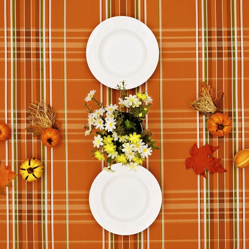 ASPMIZ Autumn Fall Tablecloth for Thanksgiving Gingham Buffalo Plaid Table Cloth Checkered Waterproof Spillproof Table Cover for Dinner Kitchen Party Holiday Decor Yellow Orange Rectangle 60 x 120 Inch - Image 4