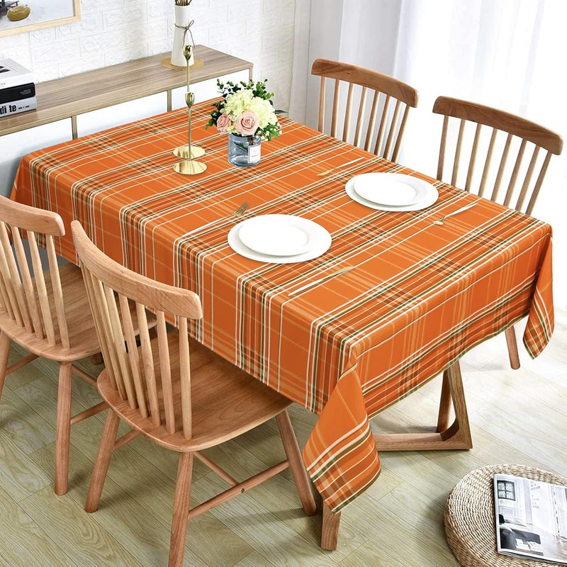 ASPMIZ Autumn Fall Tablecloth for Thanksgiving Gingham Buffalo Plaid Table Cloth Checkered Waterproof Spillproof Table Cover for Dinner Kitchen Party Holiday Decor Yellow Orange Rectangle 60 x 120 Inch - Image 3