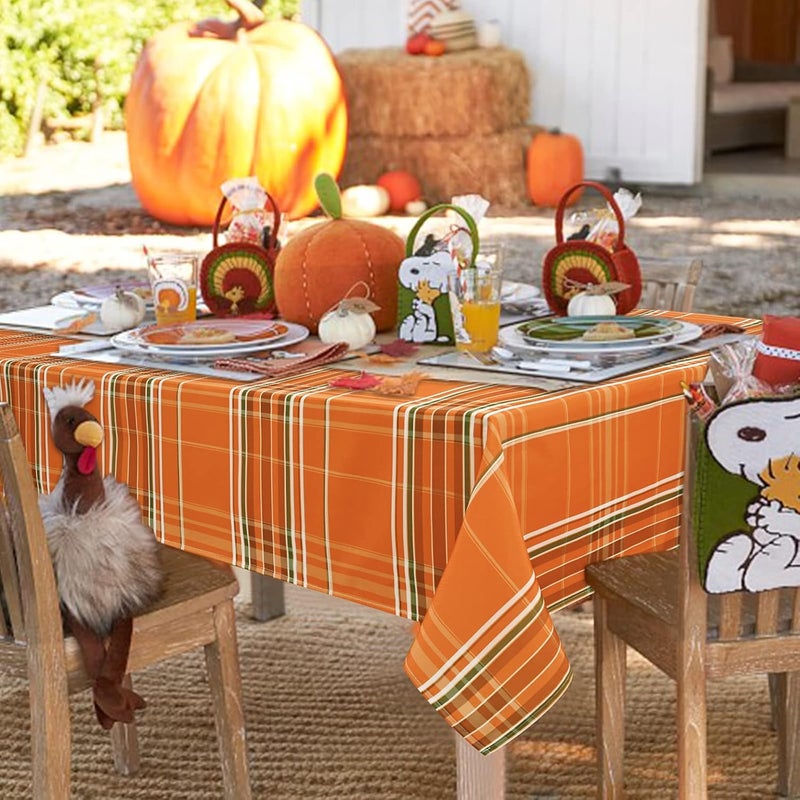 ASPMIZ Autumn Fall Tablecloth for Thanksgiving Gingham Buffalo Plaid Table Cloth Checkered Waterproof Spillproof Table Cover for Dinner Kitchen Party Holiday Decor Yellow Orange Rectangle 60 x 120 Inch - Image 2