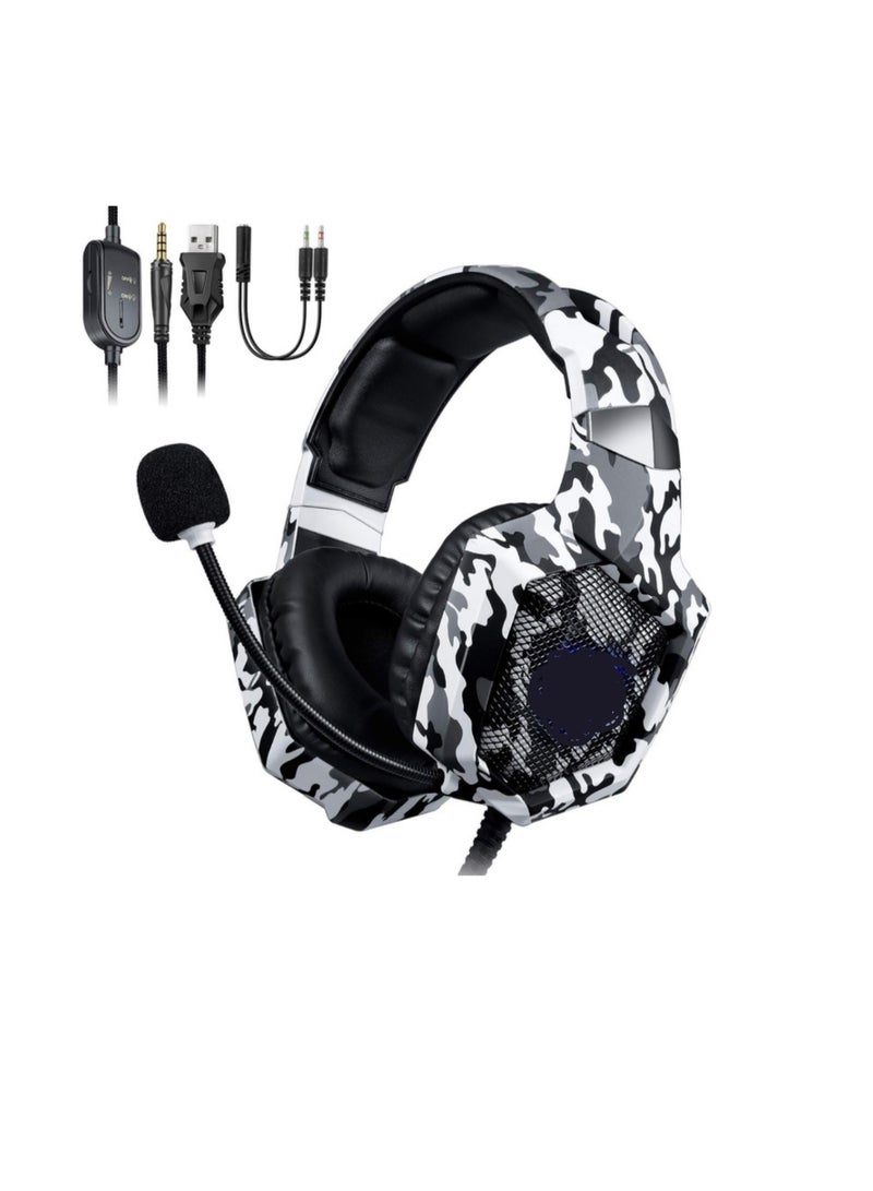 Wired Gaming Headset with RGB LED Light – K8 Camouflage – Noise Cancelling Microphone – Compatible with PS4, Xbox One, Nintendo Switch, PC, Laptop & Mobile - Image 1