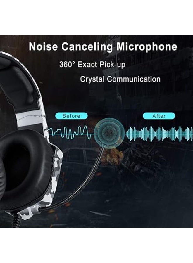 Wired Gaming Headset with RGB LED Light – K8 Camouflage – Noise Cancelling Microphone – Compatible with PS4, Xbox One, Nintendo Switch, PC, Laptop & Mobile - Image 3