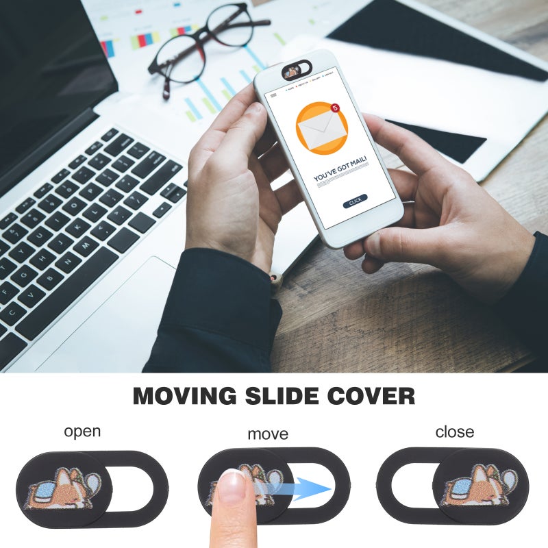 Camera Cover Laptop Webcam Privacy Cover Slide Design Daily Use Black 3Pcs - Image 4