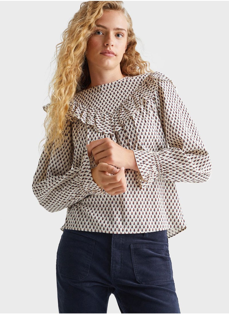 MANGO - Youth Printed Ruffle Top - Image 1