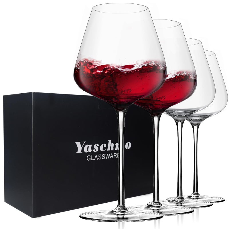 Yaschmo Crystal Red Wine Glasses Set of 4 248oz Large Wine Glasses with Long Stem Hand Blown LeadFree Glass Ideal Gift Packaging for WeddingAnniversary BirthdayChristmas