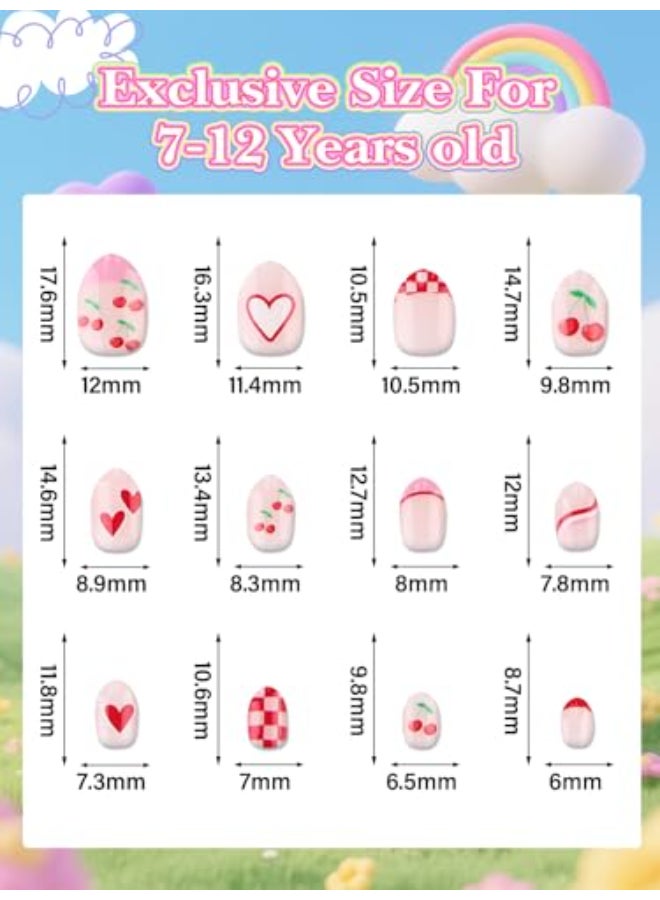 EBANKU 1 Pack Kid Fake Nail Kit 24 Pieces Press on Nails for Kids Cherries Press on Nail Short False Nail Kits for Kids Girls - Image 3