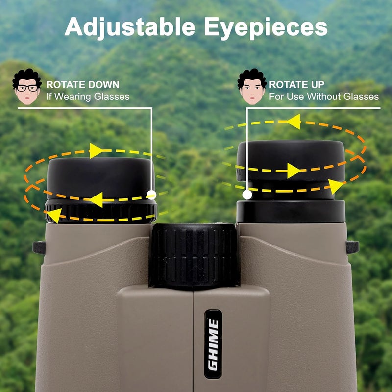 GHIME 10x42 Ultra HD Binoculars for Adults – High Power Long Distance Binoculars with Phone Adapter, BAK4 Prism & FMC Lens, Waterproof - Image 4