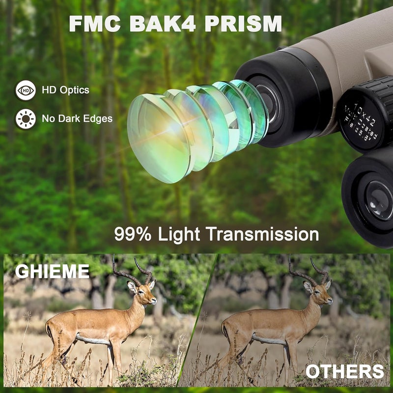 GHIME 10x42 Ultra HD Binoculars for Adults – High Power Long Distance Binoculars with Phone Adapter, BAK4 Prism & FMC Lens, Waterproof - Image 3