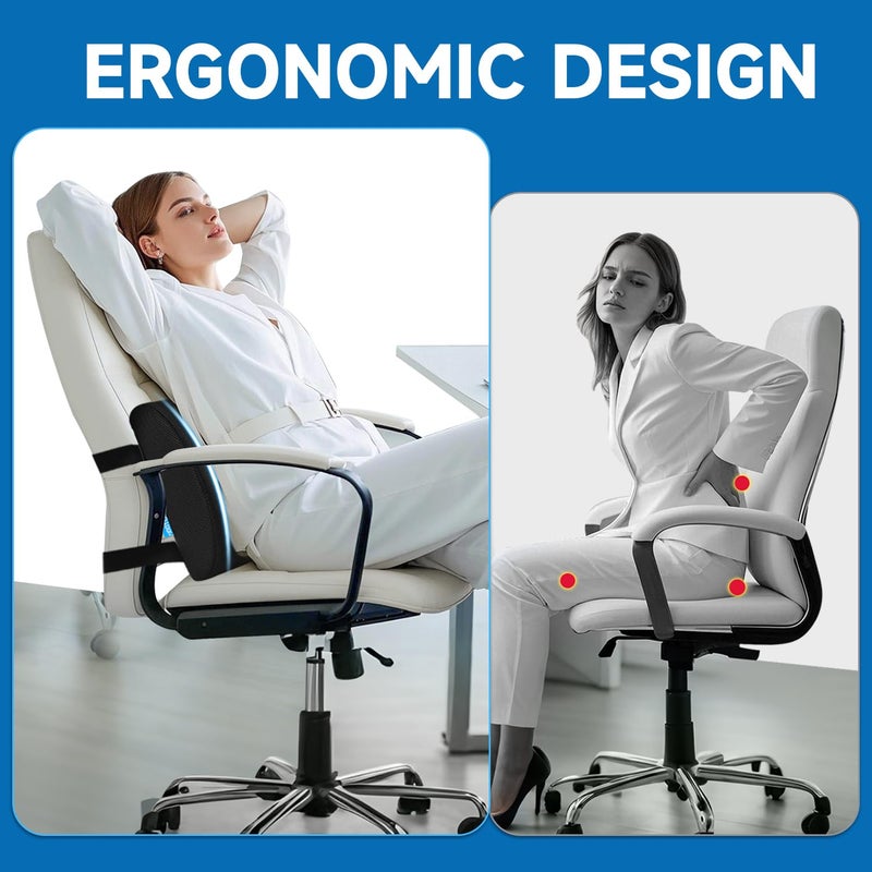 QUTOOL Lumbar Support Pillow for Office Chair, College Dorm Room Essentials, Memory Foam, Lower Back Support for Car, Back Pain Relief, Back Cushion for Chair with Adjustable Strap and Mesh Washable Cover - Image 3