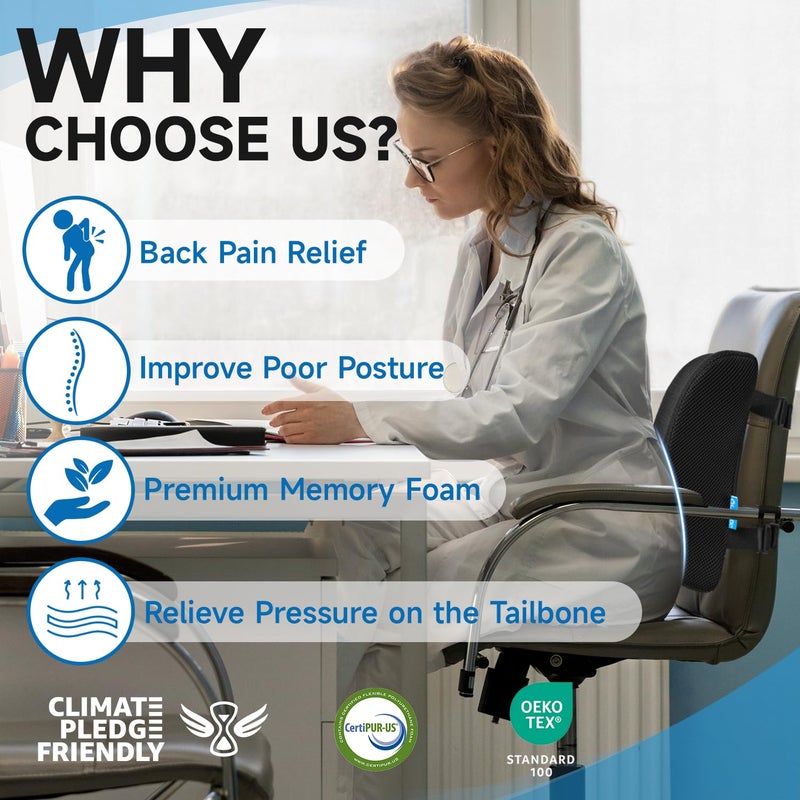 QUTOOL Lumbar Support Pillow for Office Chair, College Dorm Room Essentials, Memory Foam, Lower Back Support for Car, Back Pain Relief, Back Cushion for Chair with Adjustable Strap and Mesh Washable Cover - Image 5