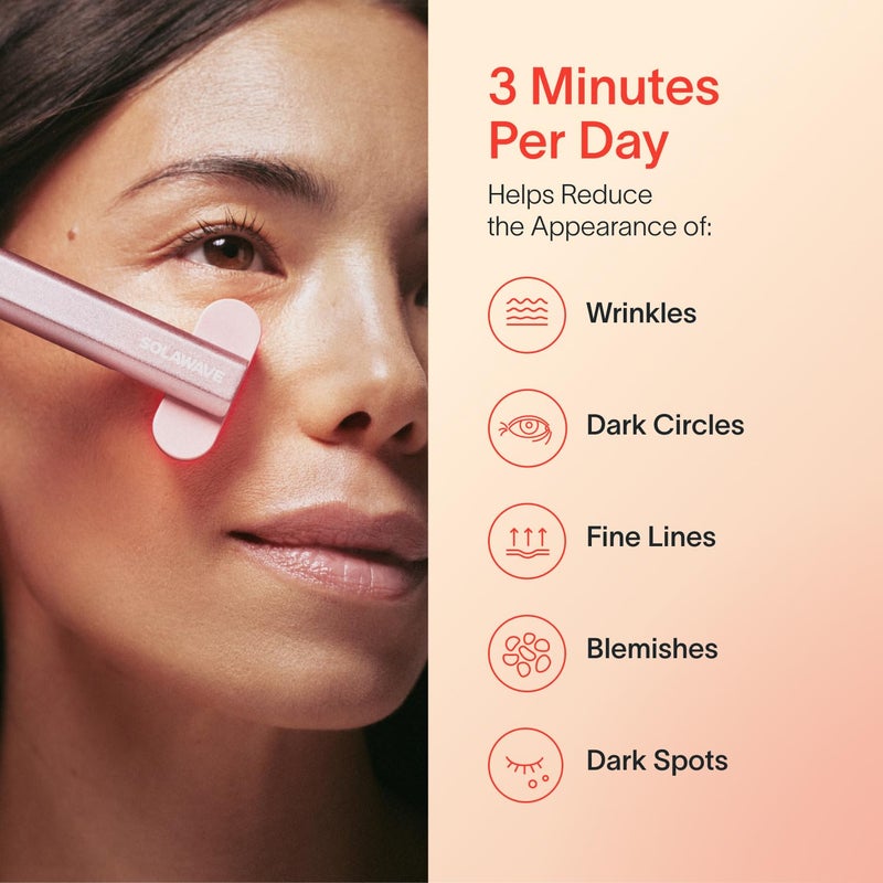 SOLAWAVE عصا سولوايف 4 في 1 للعلاج بالضوء الأحمر | علاج الضوء الأحمر المضاد للشيخوخة للوجه والرقبة | جهاز تدليك الوجه بالتيار الميكروي الجلفاني | تقليل التجاعيد | سولوايف الأصلي | ذهب وردي - Image 3