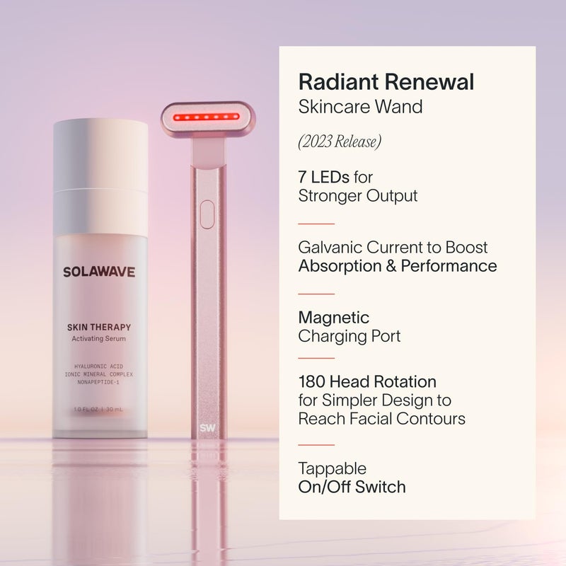 SOLAWAVE عصا سولوايف 4 في 1 للعلاج بالضوء الأحمر | علاج الضوء الأحمر المضاد للشيخوخة للوجه والرقبة | جهاز تدليك الوجه بالتيار الميكروي الجلفاني | تقليل التجاعيد | سولوايف الأصلي | ذهب وردي - Image 4