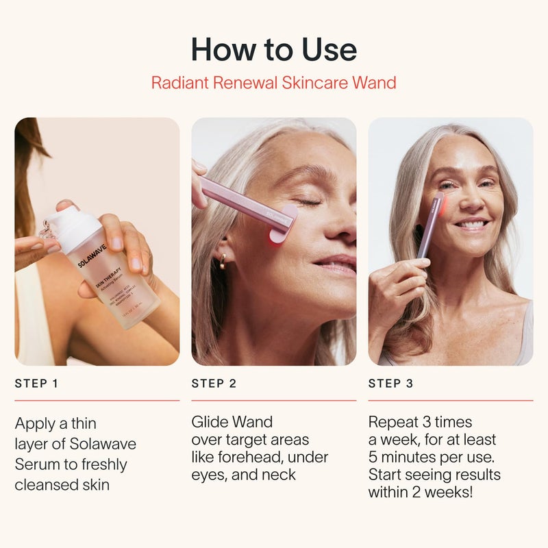 SOLAWAVE عصا سولوايف 4 في 1 للعلاج بالضوء الأحمر | علاج الضوء الأحمر المضاد للشيخوخة للوجه والرقبة | جهاز تدليك الوجه بالتيار الميكروي الجلفاني | تقليل التجاعيد | سولوايف الأصلي | ذهب وردي - Image 5