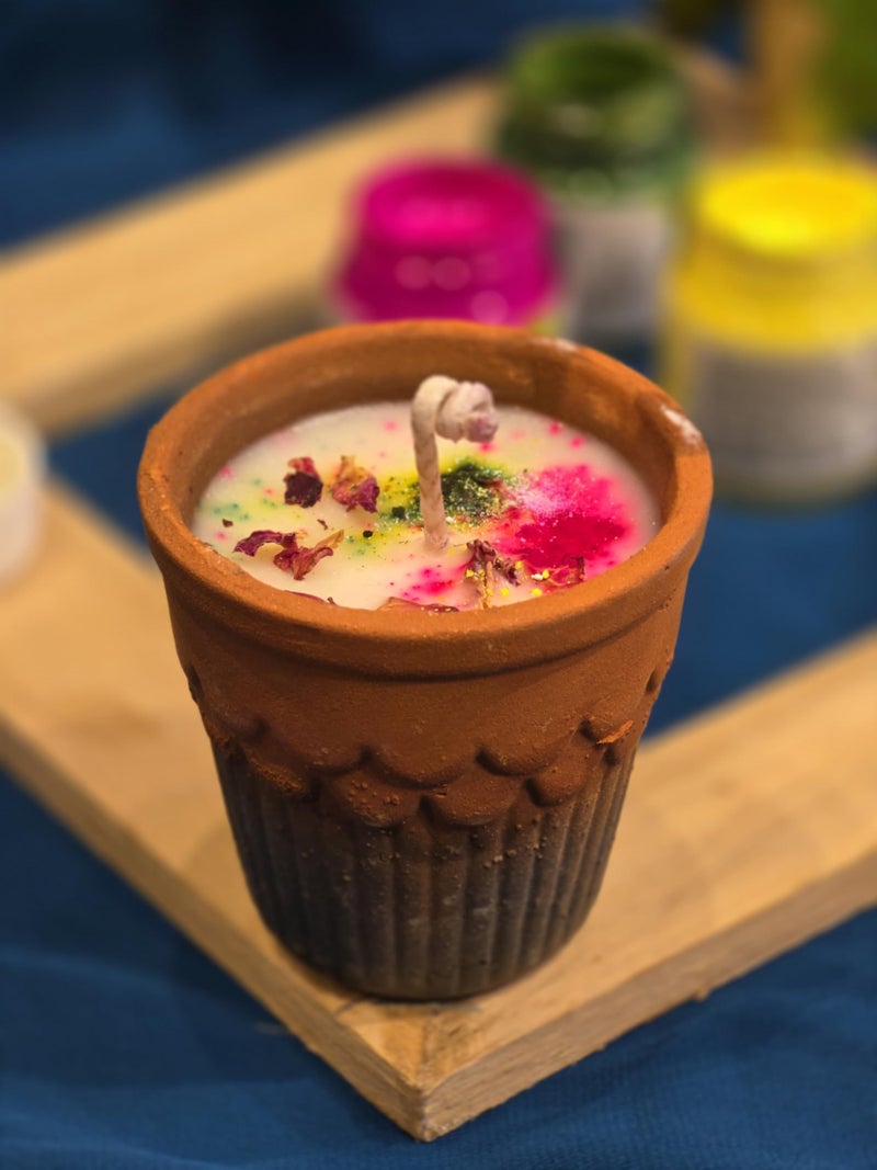 Velas Hand Crafted Scented Soy Wax Kulhad Candles | Perfect for Home Decor Lighting Gifting (KulhadHoliMulti) - Image 3