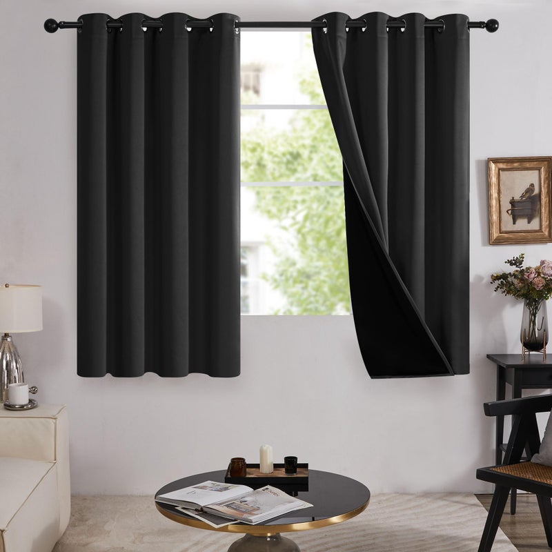 Deconovo 100% Black Out Curtains  63 Inches Length  Thermal Insulated Curtain Panels  Sound Reducing Drapes  Grommet Curtain for Living Room/Kids Bedroom/Hotel/Office (Set of 2  52W x 63L Inch  Black) - Image 1