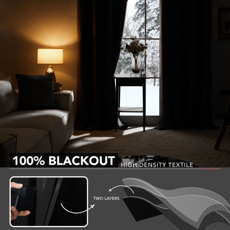 Deconovo 100% Black Out Curtains  63 Inches Length  Thermal Insulated Curtain Panels  Sound Reducing Drapes  Grommet Curtain for Living Room/Kids Bedroom/Hotel/Office (Set of 2  52W x 63L Inch  Black) - Image 3