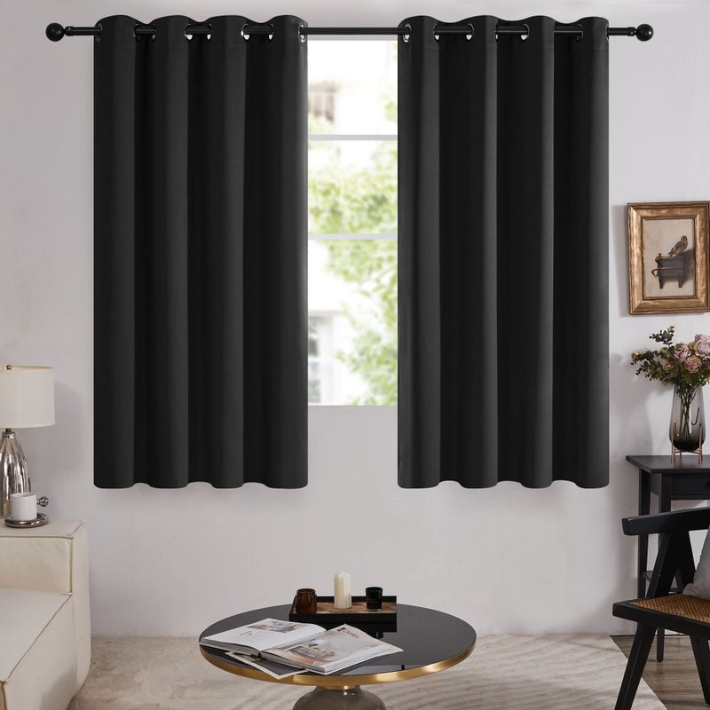 Deconovo 100% Black Out Curtains  63 Inches Length  Thermal Insulated Curtain Panels  Sound Reducing Drapes  Grommet Curtain for Living Room/Kids Bedroom/Hotel/Office (Set of 2  52W x 63L Inch  Black) - Image 2