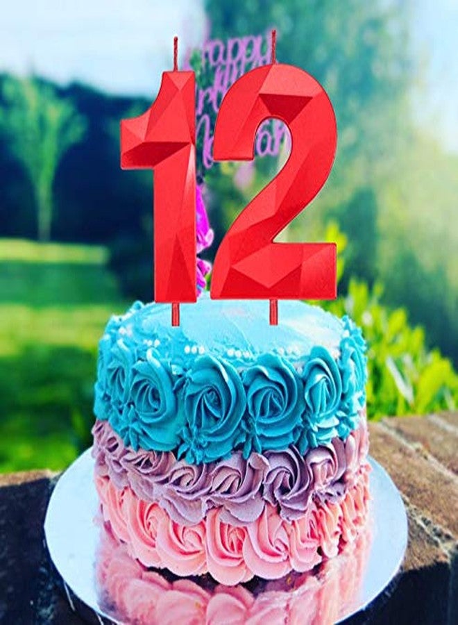 Willcan 2.75in Tall 3D Diamond Shape Bright Red 2 Candles, Red Color Happy Birthday Cake Toppers Decorating and Celebrating for Adults/Kids Party/Family Baking (Bright Red Diamond Shaped 2.75in Number 2) - Image 5