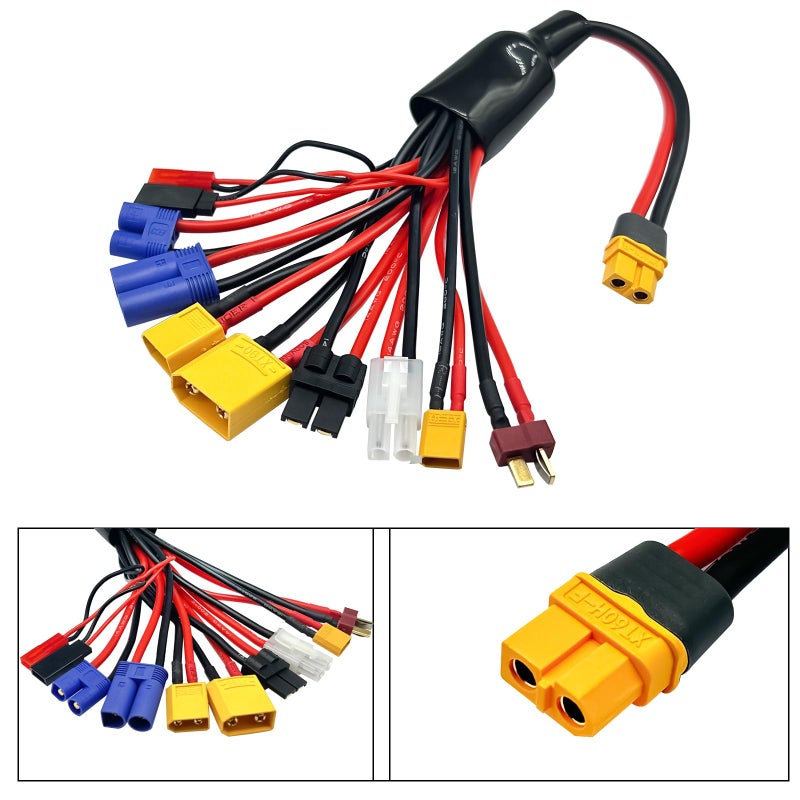 FLY RC RC Lipo Battery Charger Adapter Connector Splitter Wire 10 in 1 Octopus Convert Cable to XT60H Plug Lead Cable for TRX, T-Plug, Tamiya,Futaba, JST, XT90,XT60,XT30,EC3,EC5 - Image 4