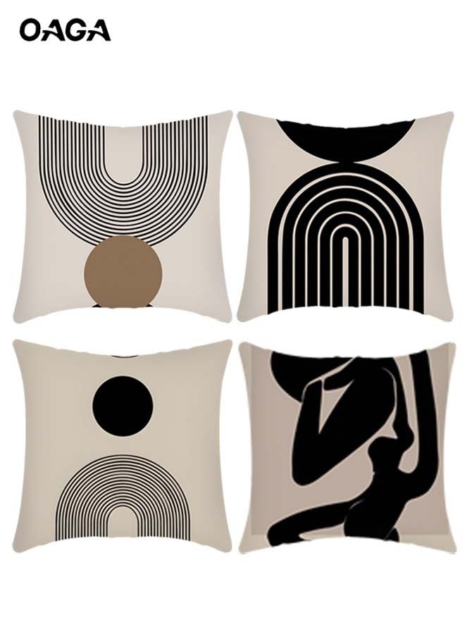 OAGA Throw Pillow Covers Pack of 4, Sofa Pillow Covers 18x18 Inch, Cushion Covers Squre Modern Abstract Geometric Style Home Decor, Decorative Pillow Covers for Couch, Car, Bedroom, Living Room (Double sided pattern) - Image 1