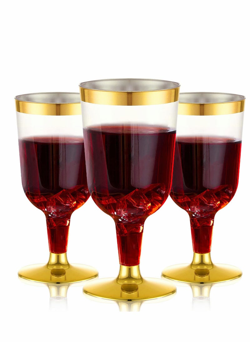 KASTWAVE Plastic Champagne Flutes 10 Pack Glasses with Gold Rim 6 Oz Drink Glasses with Stem Disposable Water Cups Reusable Suitable for Party Weeding Birthday - Image 1