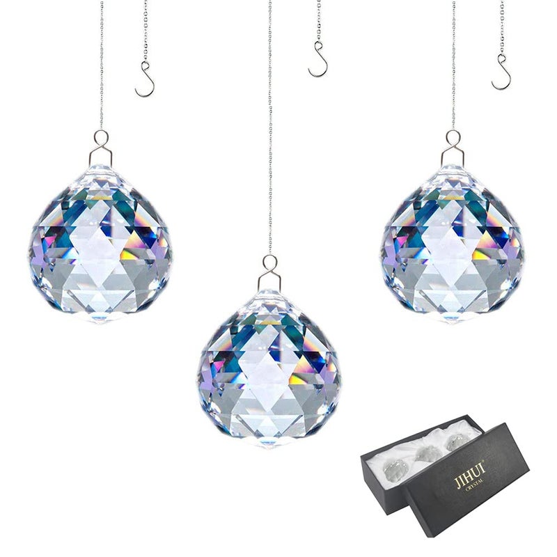 JIHUI JIHUI Crystal Prism Ball Window Suncatcher Rainow Maker 30mm118 inches with Chain for Easy Hanging Pack of 3 