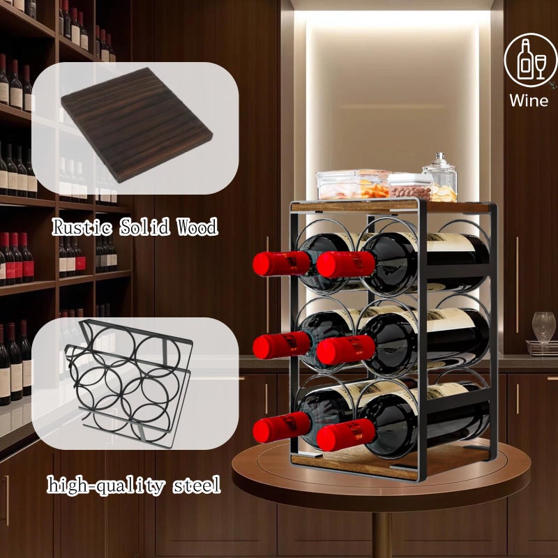 Dazioter Wood Countertop Wine Rack No Need Assembly 6 Bottles Black + Rustic Brown - Image 5