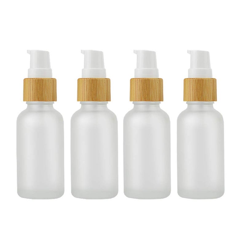 Wresty 4 Pieces Frosted Glass Lotion Bottle Travel Pump Bottles Cosmetic Cream Container Dispenser Bottle For Lotion Liquid Essential Oil Blends (30ml(1oz))