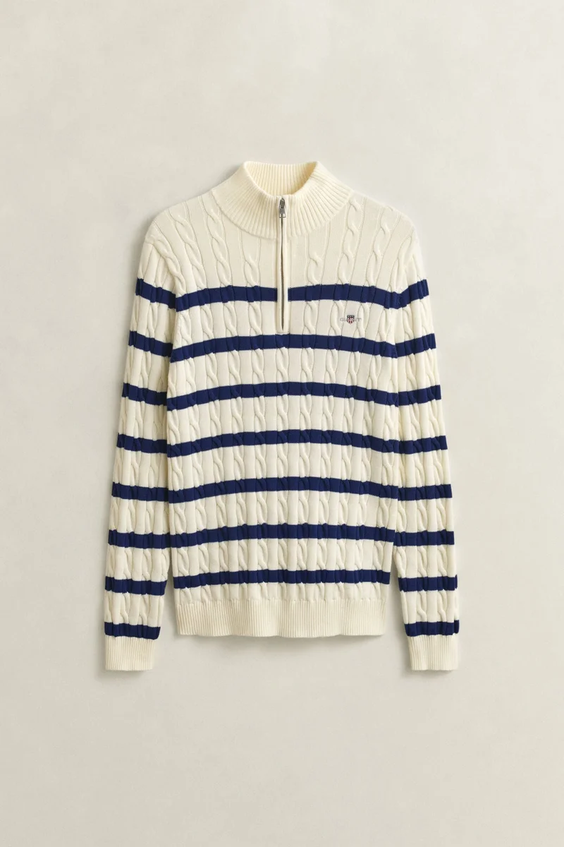 Gant  Striped Cotton Cable Half Zip Sweater for Men | Best Price UAE