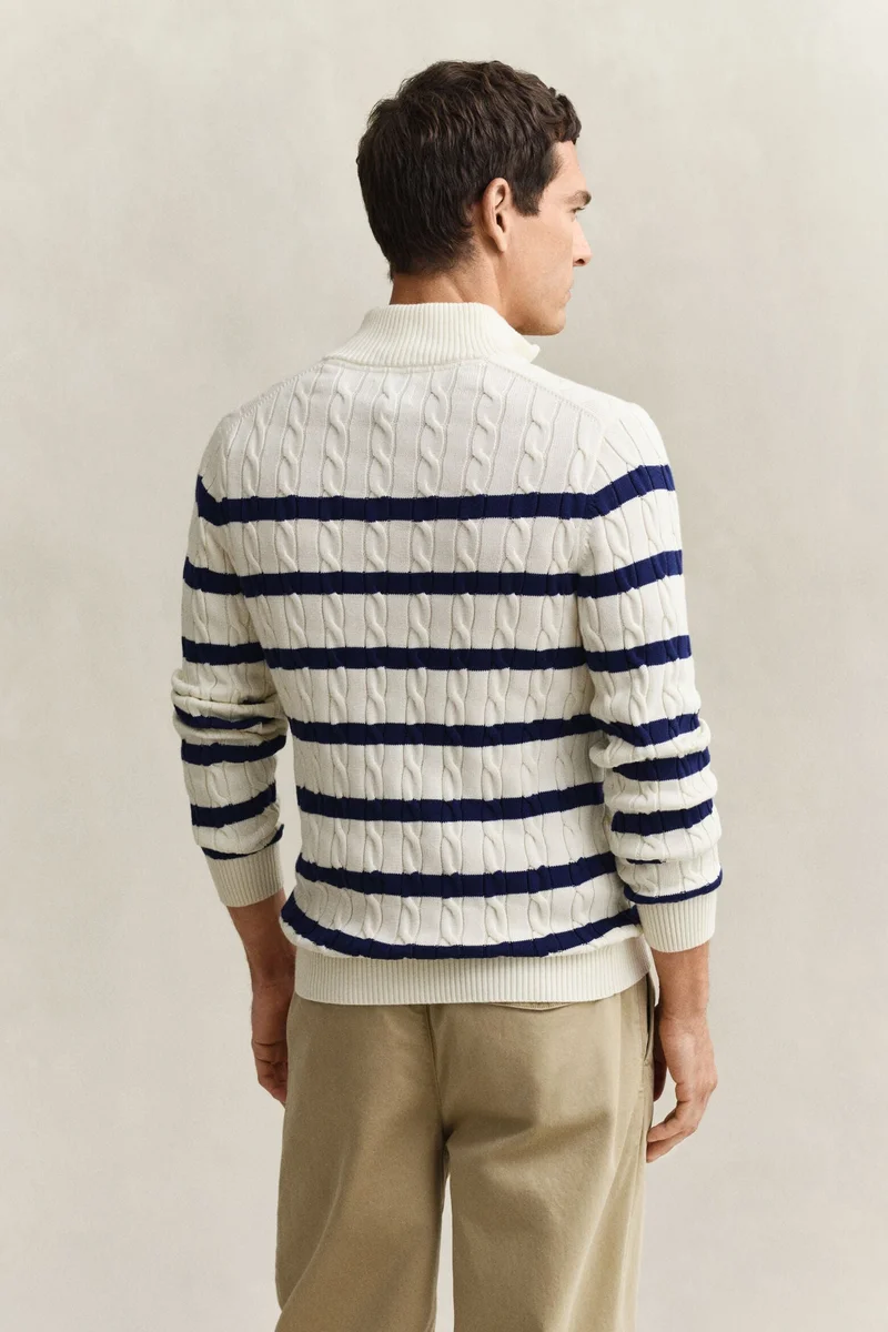 Gant  Striped Cotton Cable Half Zip Sweater for Men | Best Price UAE