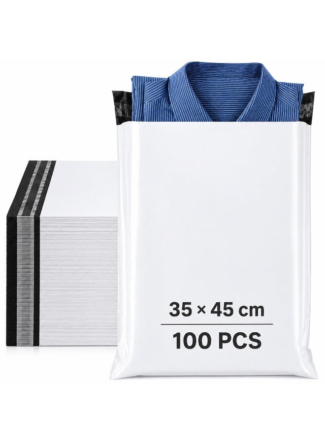 100 Pcs Large Poly Mailers 35×45cm, White Self-Seal Courier Bags, Waterproof Tear-Resistant Shipping Mailing Bags for Clothing, Parcels, Small Business and Online Store Packaging - Image 1