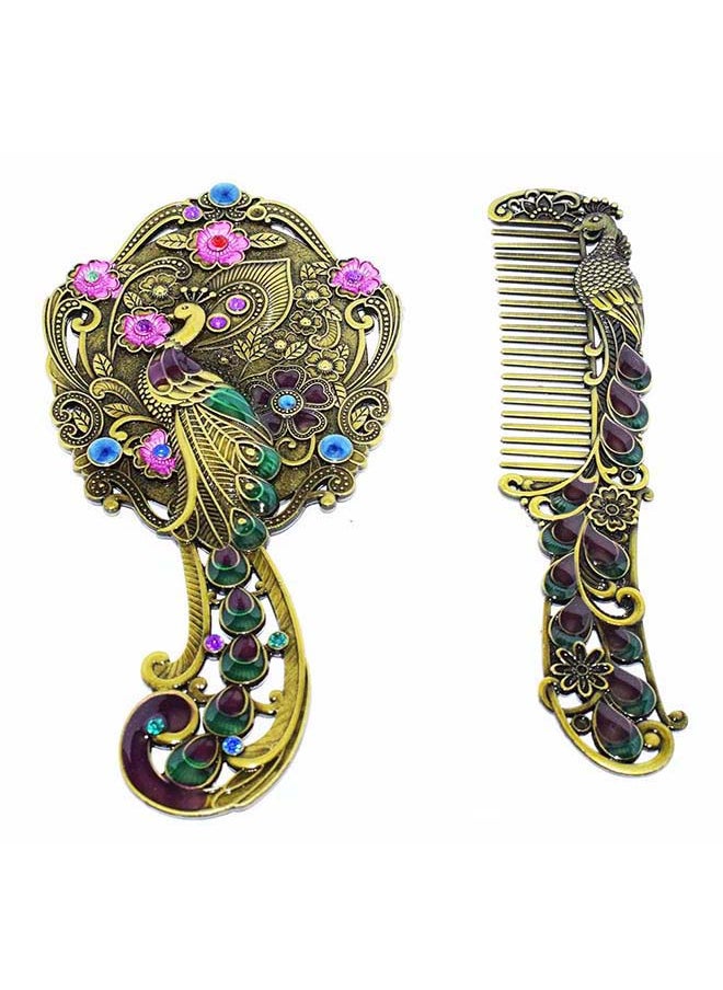 immatgar immatgar pharaonic Peafowl makeup pocket mirror with comb ancient Egyptian souvenirs gifts for women and mother from Egypt (Peafowl 1 - Copper - 13.5 CM Tall)  - Image 2