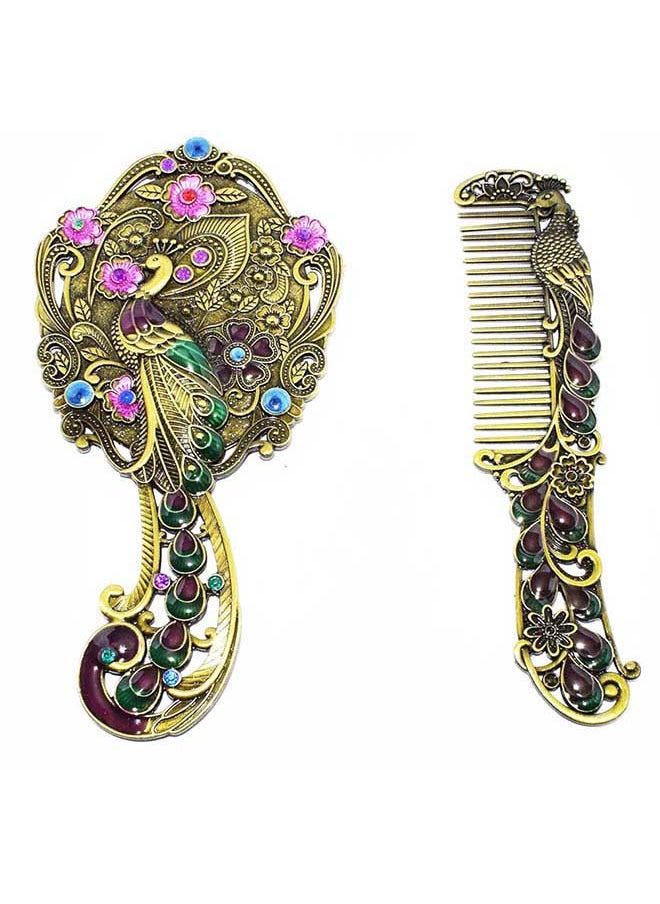 immatgar immatgar pharaonic Peafowl makeup pocket mirror with comb ancient Egyptian souvenirs gifts for women and mother from Egypt (Peafowl 1 - Copper - 13.5 CM Tall)  - Image 1