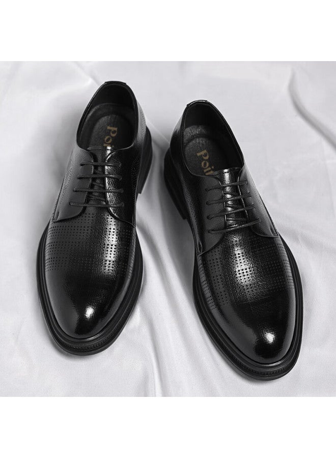Poitulas Men'S Lace-Up Business Casual Hollow Breathable Thick-Soled Formal Shoes 9009 Black (Hollow) Size 41 - Image 4