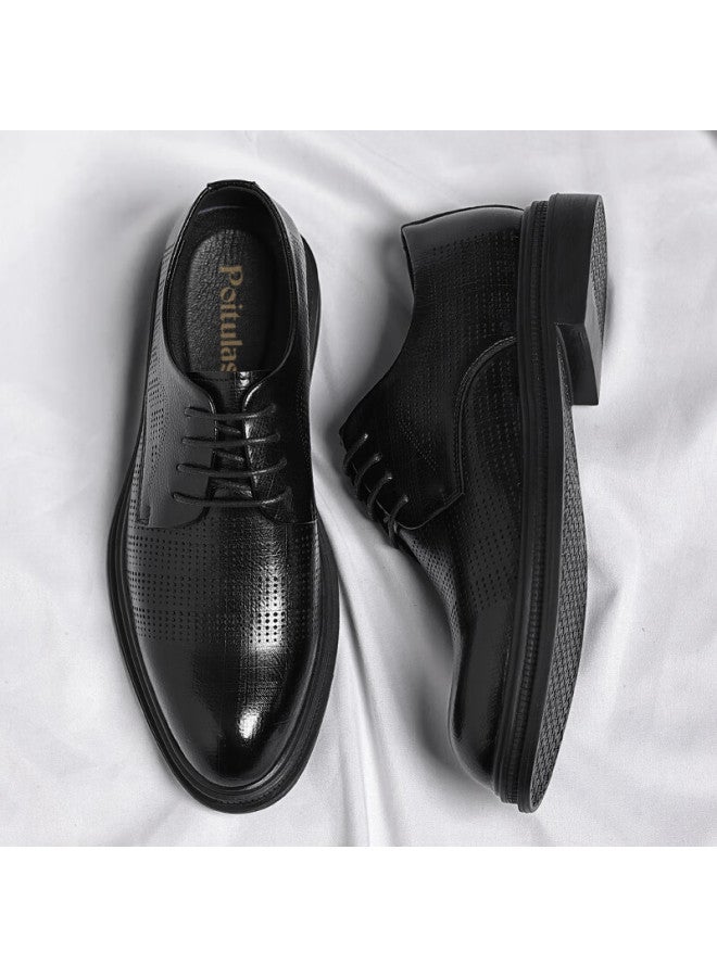 Poitulas Men'S Lace-Up Business Casual Hollow Breathable Thick-Soled Formal Shoes 9009 Black (Hollow) Size 41 - Image 5