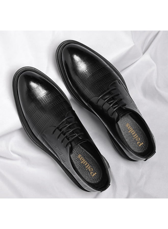 Poitulas Men'S Lace-Up Business Casual Hollow Breathable Thick-Soled Formal Shoes 9009 Black (Hollow) Size 41 - Image 2