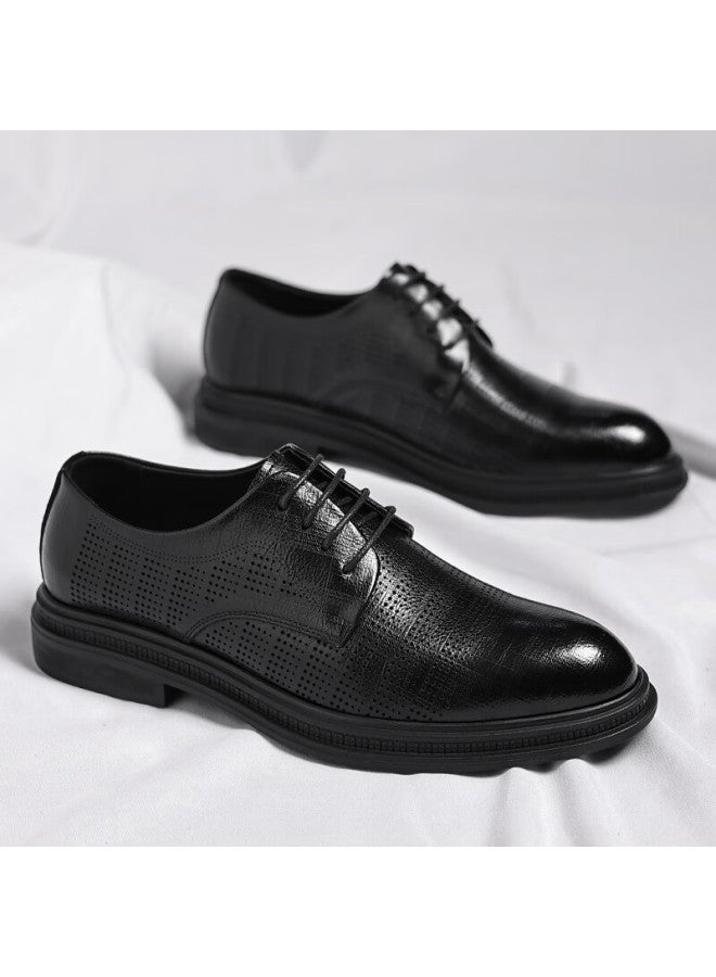 Poitulas Men'S Lace-Up Business Casual Hollow Breathable Thick-Soled Formal Shoes 9009 Black (Hollow) Size 41 - Image 3