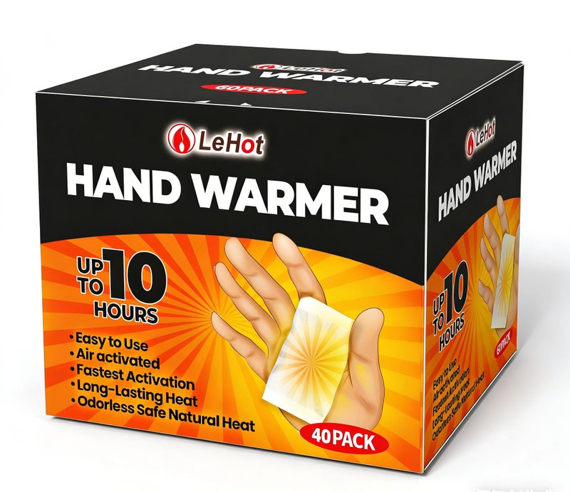 Lehot Hand Warmers - 40 Packs Hot Hands Disposable Heat Pad, Hot Hands Hand Warmers, Up to 10 Hours of Safe and Continuous Heat, Perfect for Camping, Outdoor Skiing, Fishing Ideal for Outdoors and Travel. - Image 1
