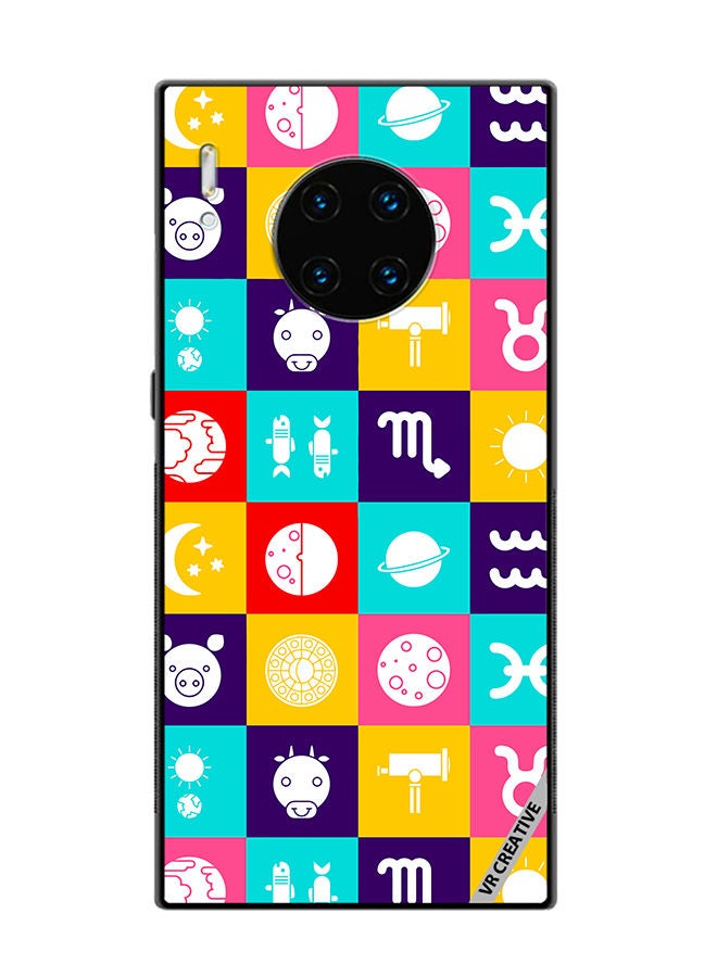 VR CREATIVE Protective Case Cover For Huawei Mate 30 Pro Taurus Zodiac, Pisces Astrology Horoscope Circle, Moon And Stars And Icon Design Multicolour - Image 1