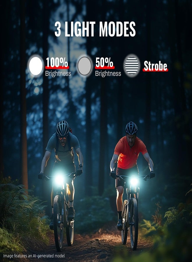 Favorbrite 2 Pack Bike Lights Set with Horn 1400LM USB Rechargeable Bicycle Headlight & Tail Light & Horn Waterproof 3 Lighting Modes Fits Various Bicycles for Road and Mountain（Black+Black） - Image 3