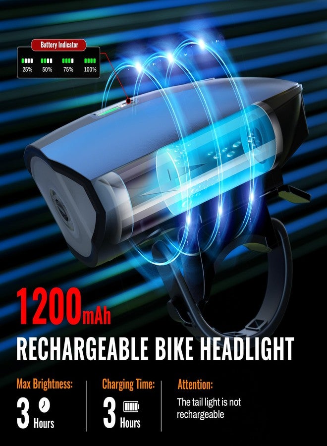 Favorbrite 2 Pack Bike Lights Set with Horn 1400LM USB Rechargeable Bicycle Headlight & Tail Light & Horn Waterproof 3 Lighting Modes Fits Various Bicycles for Road and Mountain（Black+Black） - Image 4
