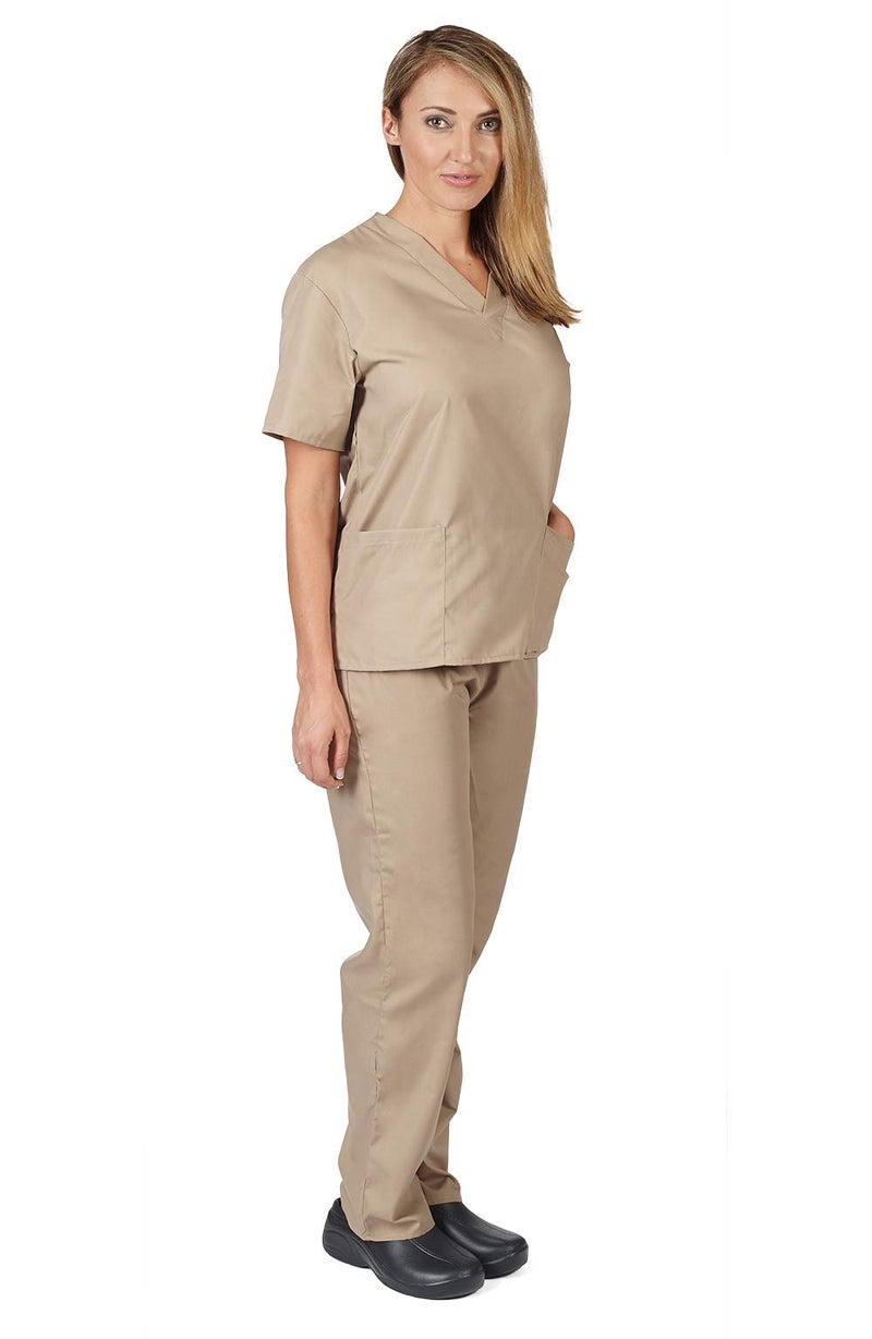 Natural Uniforms Women's Scrub Set - Medical Scrub Top and Pant, Khaki, Small - Image 2