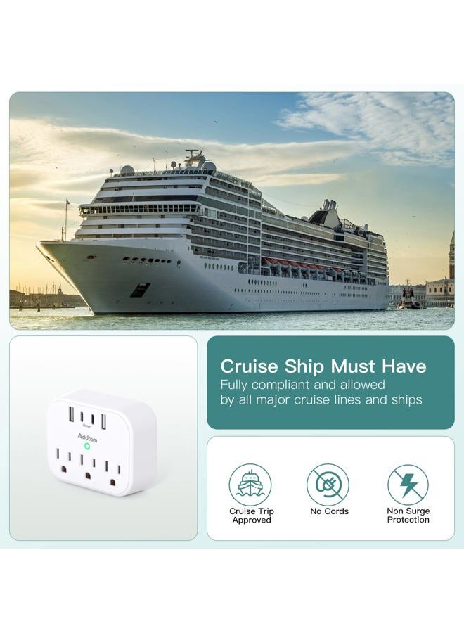 Addtam Cruise Ship Essentials - Cruise Approved Power Strip Non Surge Protector, Travel Plug Adapter with 3 Outlets 4 USB (2 USB-C), Foldable Outlet Extender for Travel Cruise Must Have - Image 2